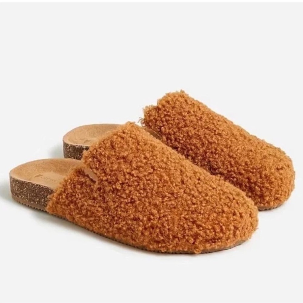 NWOT Girl's J. Crew Crewcuts Brown Sherpa Slide Mules - Size 2